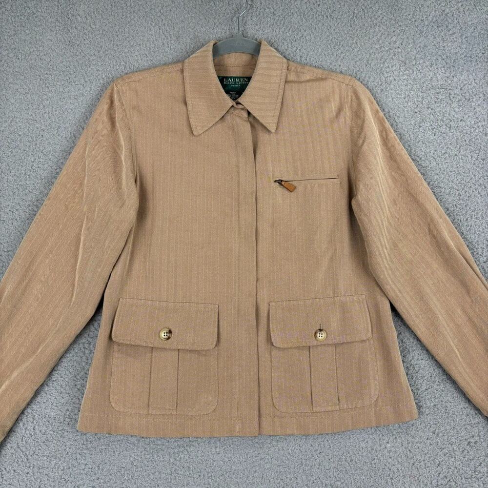 Lauren Ralph Lauren Safari Jacket Womens PM Silk Blend Equestrian Heritage Khaki